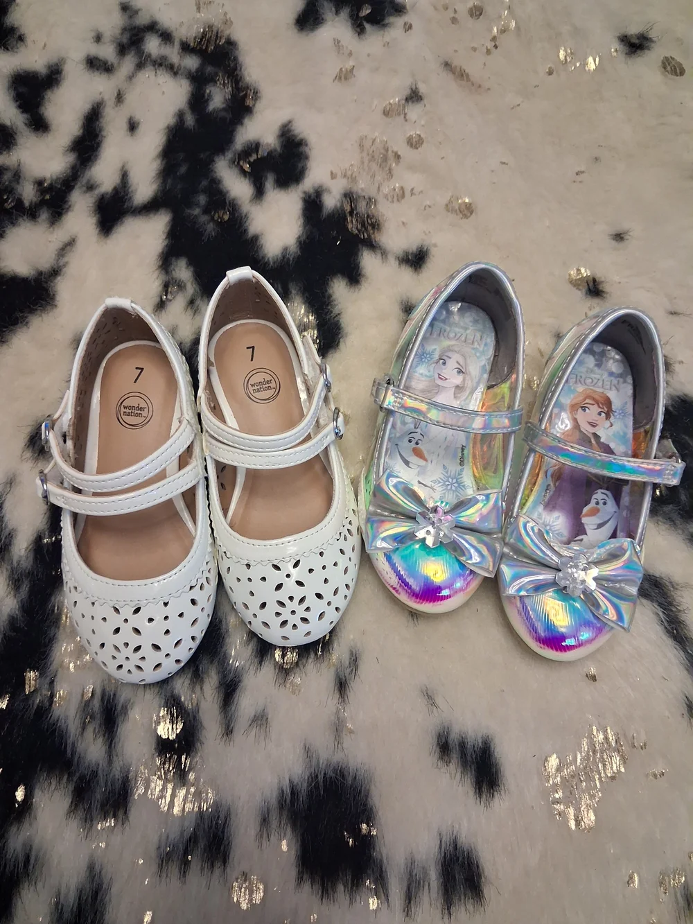 wonder nation White Mary Jane Flats & Iridescent Frozen Holographic Dress Shoes